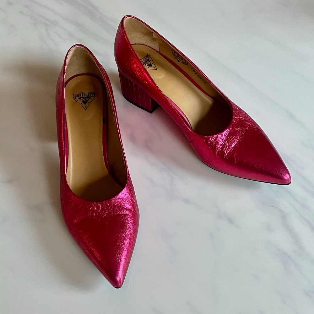 John Fluevog Metallic Pink Heels 9.5